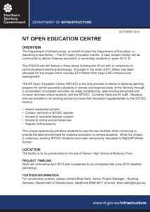 DEPARTMENT OF INFRASTRUCTURE OCTOBER 2014 NT OPEN EDUCATION CENTRE OVERVIEW