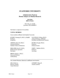 STANFORD UNIVERSITY Administrative Panel on Human Subjects in Medical ResearchIRB #2: Roster Palo Alto, CA 94306