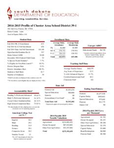 Profile of Chester Area School District2nd Ave, Chester, SDHome County: Lake Area in Square Miles: 141  Student Data