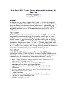 The Open IPTV Forum’s Declarative Application Environment – An Overview