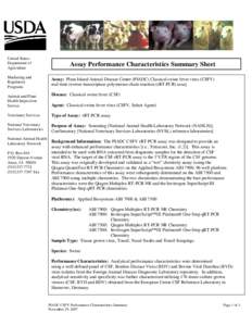 United States Department of Agriculture Assay Performance Characteristics Summary Sheet