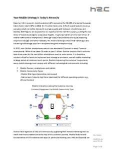 Your Mobile Strategy is Today’s Necessity Based on h2c’s research, mobile website traffic accounted for 10-20% of a typical European hotel chain’s total traffic in[removed]On the other hand, only 3-6% of overall webs