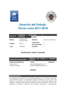 Derecho del Trabajo. Tercer cursoAsignatura DERECHO TRABAJO