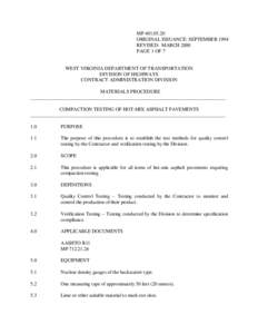 MP[removed]ORIGINAL ISSUANCE: SEPTEMBER 1994 REVISED: MARCH 2000 PAGE 1 OF 7  WEST VIRGINIA DEPARTMENT OF TRANSPORTATION