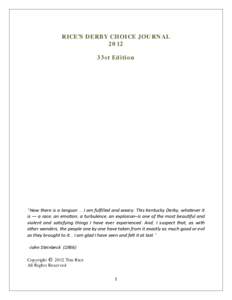 RICE’S DERBY CHOICE JOURNAL 2012 33st Edition      