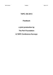 YAPC::NA[removed]Feedback YAPC::NA 2013