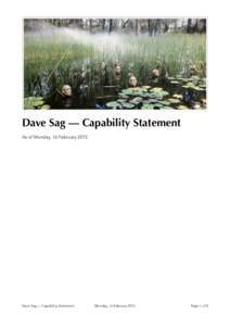 Dave Sag — Capability Statement As of Monday, 16 February 2015 Dave Sag — Capability Statement  Monday, 16 February 2015