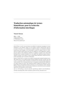 Traduction automatique de termes biomédicaux pour la recherche d’information interlingue Vincent Claveau IRISA – CNRS campus de Beaulieu