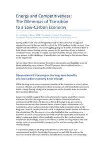 Energy	
  and	
  Competitiveness:	
  	
  	
   The	
  Dilemmas	
  of	
  Transition	
  	
   to	
  a	
  Low-­‐Carbon	
  Economy	
   Dr.	
  Johannes	
  Meier,	
  CEO,	
  European	
  Climate	
  Foundati