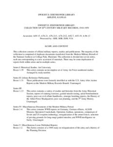DWIGHT D. EISENHOWER LIBRARY ABILENE, KANSAS DWIGHT D. EISENHOWER LIBRARY: COLLECTION OF 20th CENTURY MILITARY RECORDS, [removed]