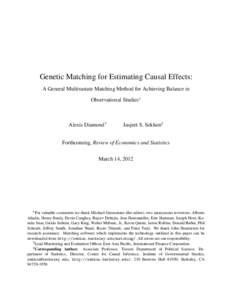 Genetic Matching for Estimating Causal Effects: A General Multivariate Matching Method for Achieving Balance in Observational Studies