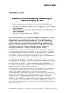 PRESSEMITTEILUNG  Expansion von Starmind bringt Erweiterung der Geschäftsführung mit sich Starmind erschliesst neue Märkte und erweitert die Geschäftsleitung 