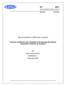 207  DM27 Projet de modification des installations de stockage des déchets radioactifs et réfection de Gentilly-2