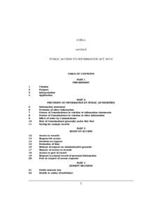 A BILL entitled PUBLIC ACCESS TO INFORMATION ACT 2010 TABLE OF CONTENTS PART 1