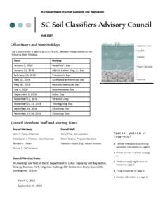 S.C Department of Labor Licensing and Regulation  SC Soil Classifiers Advisory Council FallOﬃce Hours and State Holidays