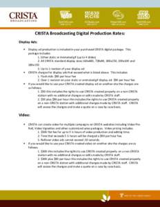 CRISTA Broadcasting Digital Production Rates: Display Ads:  