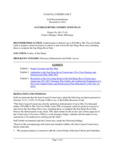 COASTAL CONSERVANCY Staff Recommendation December 6, 2012 SAN DIEGO RIVER CONSERVATION PLAN Project No[removed]Project Manager: Moira McEnespy