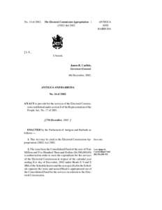 No. 16 of[removed]The Electoral Commission Appropriation[removed]Act[removed]ANTIGUA