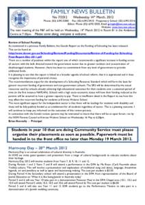 FAMILY NEWS BULLETIN No[removed]Wednesday 14th March, 2012  Phone: ([removed]Fax: ([removed]Preparatory School: ([removed]