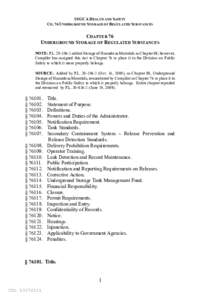 10 GCA HEALTH AND S AFETY CH. 76 UNDERGROUND S TORAGE OF R EGULATED SUBSTANCES CHAPTER 76 UNDERGROUND STORAGE OF REGULATED SUBSTANCES NOTE: P.L[removed]:1 added Storage of Hazardous Materials as Chapter 88; however,