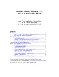 List of Portal Application Functionalities for the Library of Congress, First Draft for Public Comment, July 15, 2003