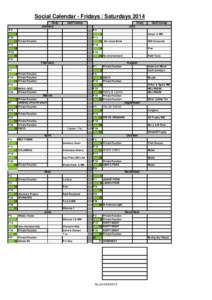 Social Calendar - Fridays / Saturdays 2014 Duty January