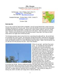 The Texan Newsletter of the Texas NTS CW Net (TEX) ** See “TSN Corner” on Last Page ** Net Manager: Steve Phillips, K6JT, Plano TX ([removed] , [removed]TEX Web Site: http://k6jt.home.att.net/