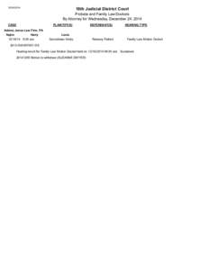 [removed]18th Judicial District Court Probate and Family Law Dockets By Attorney for Wednesday, December 24, 2014