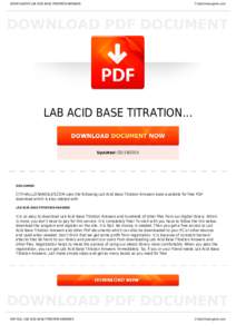 BOOKS ABOUT LAB ACID BASE TITRATION ANSWERS  Cityhalllosangeles.com LAB ACID BASE TITRATION...