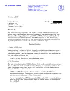 U.S. Department of Labor  Office of Labor-Management Standards Cleveland District Office 1240 East 9th Street, Suite 831 Cleveland, OH 44199