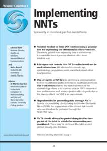 Volume 1, number 7  Implementing NNTs Sponsored by an educational grant from Aventis Pharma