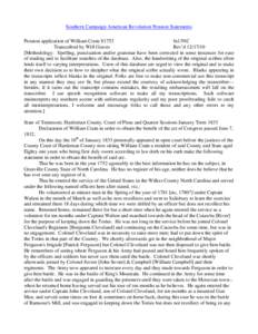 Southern Campaign American Revolution Pension Statements Pension application of William Crain S1753 fn13NC Transcribed by Will Graves Rev’d[removed]Methodology: Spelling, punctuation and/or grammar have been correcte