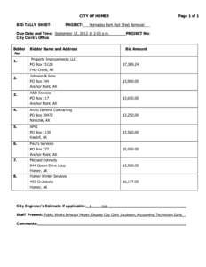 CITY OF HOMER BID TALLY SHEET: PROJECT:  Hornaday Park Red Shed Removal