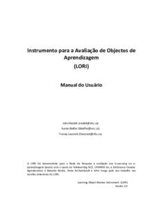 Instrumento para a Avaliação de Objectos de Aprendizagem (LORI) Manual do Usuário  John Nesbit ([removed])