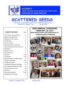 SCATTERED SEEDS ! PUBLISHED BY THE JEWISH GENEALOGICAL SOCIETY OF PALM BEACH COUNTY, FL, INC  Volume 21, Number Two