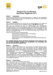 Renault Clio Cup Bohemia Sportliches Reglement 2013 Artikel 1