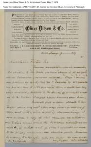 Letter from Oliver Ditson & Co. to Morrison Foster, May 7, 1879 Foster Hall Collection, CAM.FHC[removed], Center for American Music, University of Pittsburgh. Letter from Oliver Ditson & Co. to Morrison Foster, May 7, 18