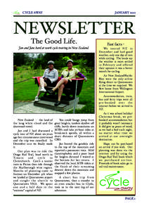 CYCLE AWAY!  JANUARY 2012 NEWSLETTER The Good Life.