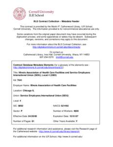 BLS Contract Collection – Metadata Header This contract is provided by the Martin P. Catherwood Library, ILR School, Cornell University. The information provided is for noncommercial educational use only. Some variatio