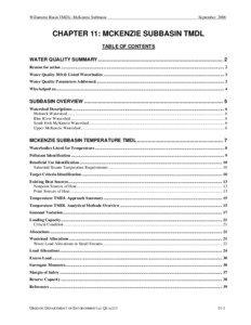 Willamette Basin Total Maximum Daily Loads (TMDLs) - Chapter 11: McKenzie Subbasin TMDL