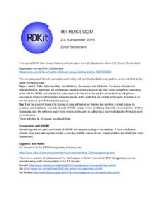   4th RDKit UGM  2­4 September 2015  Zurich Switzerland     