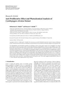 Anti-Proliferative Effect and Phytochemical Analysis of Cymbopogon citratus Extract