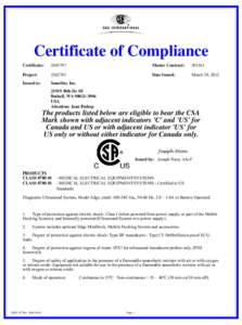 Certificate of Compliance Certificate: Master Contract: