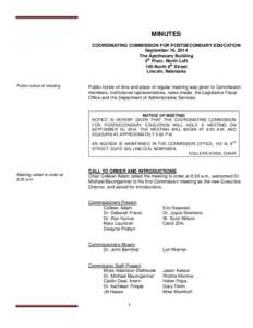 MINUTES COORDINATING COMMISSION FOR POSTSECONDARY EDUCATION September 16, 2014 The Apothecary Building 5th Floor, North Loft 140 North 8th Street