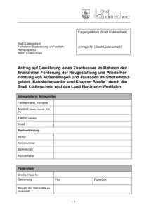 Eingangsdatum (Stadt Lüdenscheid)  Stadt Lüdenscheid Fachdienst Stadtplanung und Verkehr RathausplatzLüdenscheid