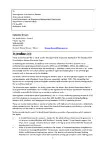 To: Development Contributions Review Structure and Systems Local Government and Emergency Management Directorate Department of Internal Affairs P O Box 805