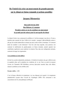 De l’intérêt de créer un mouvement de grands-parents sur le climat en Suisse romande et actions possibles Jacques Mirenowicz Mercredi 5 février 2014 Rue Dickens, 6, Lausanne