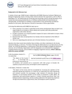 E-07 Issues Management and Social Action Committee action on Advocacy February 28, 2014, page 1 Background to the Advocacy Issue A number of years ago, ASABE formed a relationship with AIMBE (American Institute of Medica