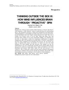 Preprint  Hu and Wu, Thinking outside the box III: how mind influences brain through “proactive” spin Perspective