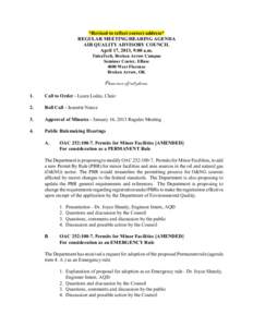 *Revised to reflect correct address* REGULAR MEETING/HEARING AGENDA AIR QUALITY ADVISORY COUNCIL April 17, 2013, 9:00 a.m. TulsaTech, Broken Arrow Campus Seminar Center, EBase